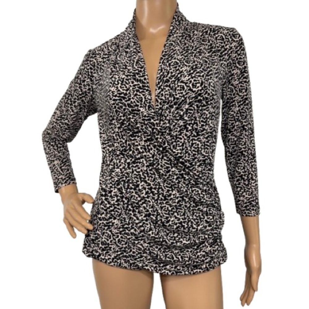 CHAUS Cheetah Print Surplice 3/4 Sleeve Top Size S